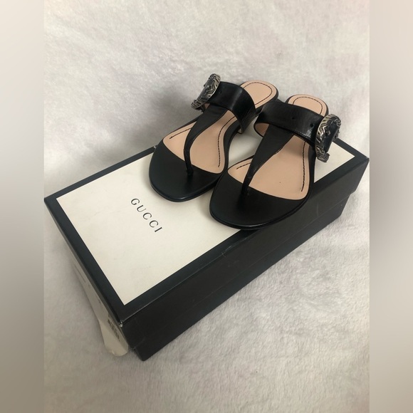 New! GUCCI Malaga Kid Dionysus Thong Sandals Size 35 Black - Picture 7 of 15